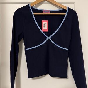 Navy Long Sleeve Top with Blue Trim